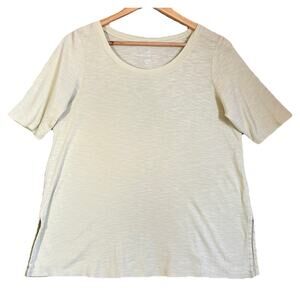 J. Jill Pima Scoop Neck Elbow Sleeve Tee Medium Petite Soft Yellow Casual Beachy